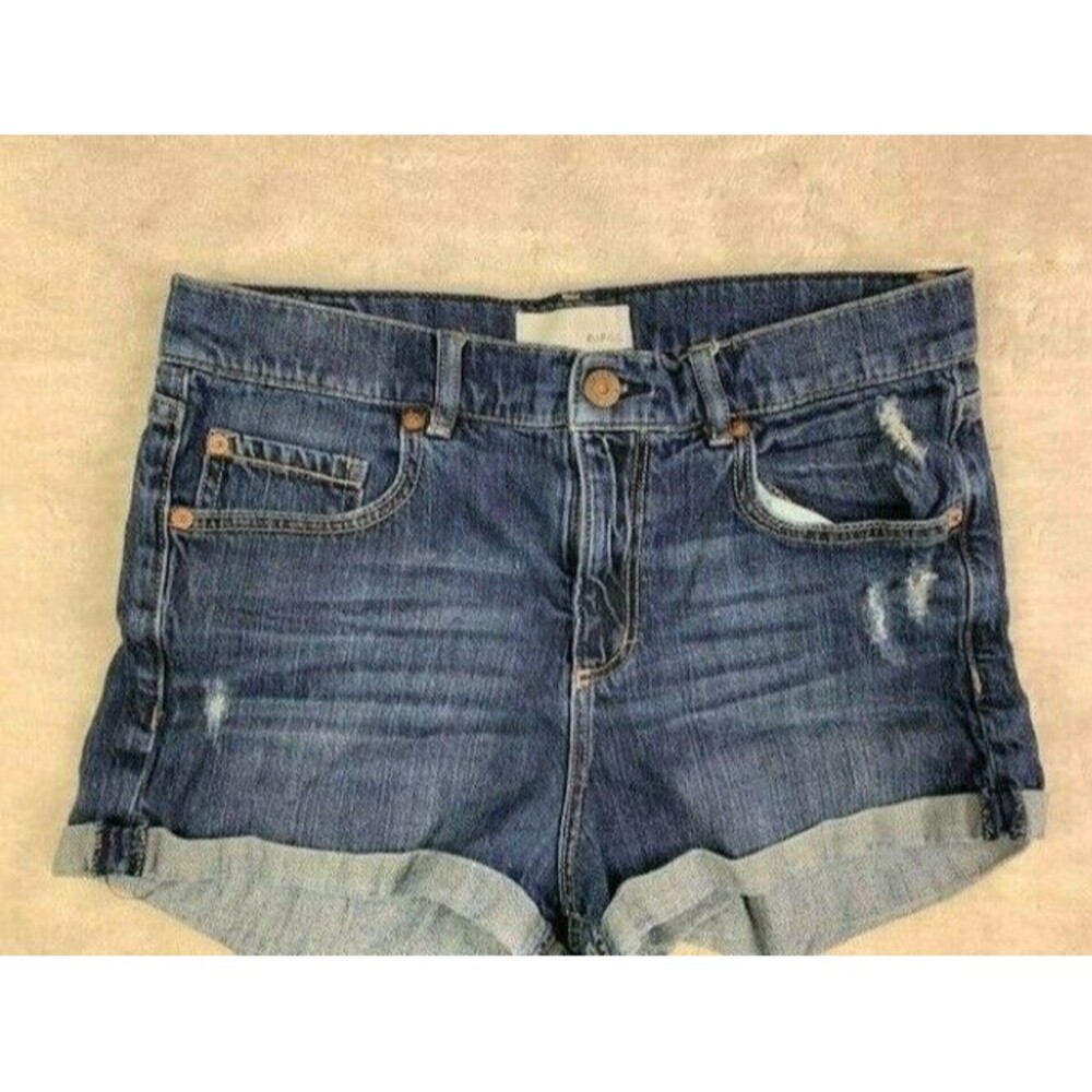 Garage Size 7 Retro High Waist Short Stretch Distress Cuffed Dark Wash Stretch